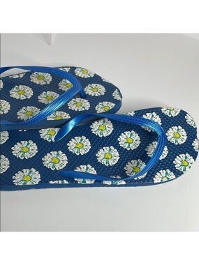 Blue Flip Flops with Daisy Print